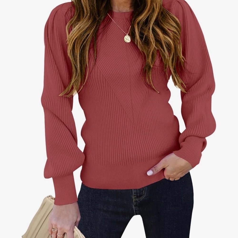 Crew Neck Pullover Sweater Knit Mauve (S)